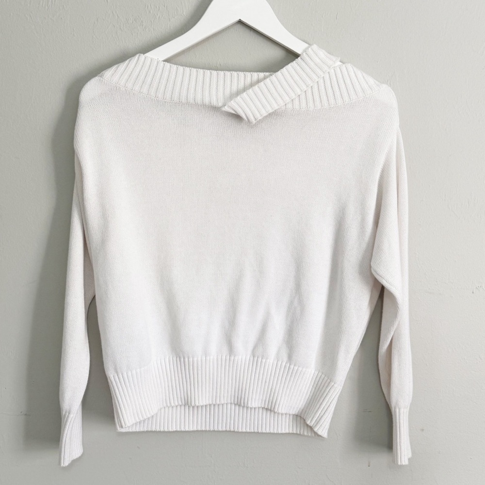 525 AMERICA Women’s White Off Shoulder Pullover Cotton Sweater With Strap Sz XS - Picture 3 of 6